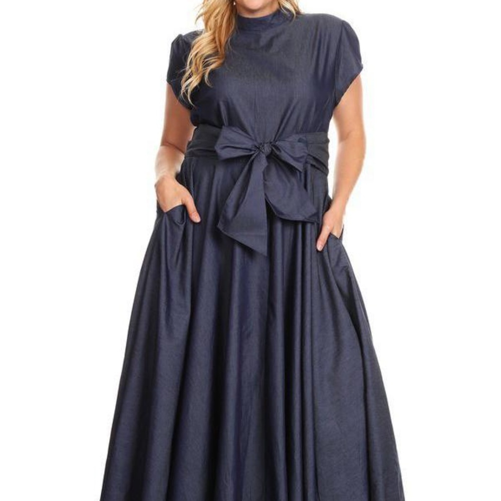 Denim Pleated Maxi Dress